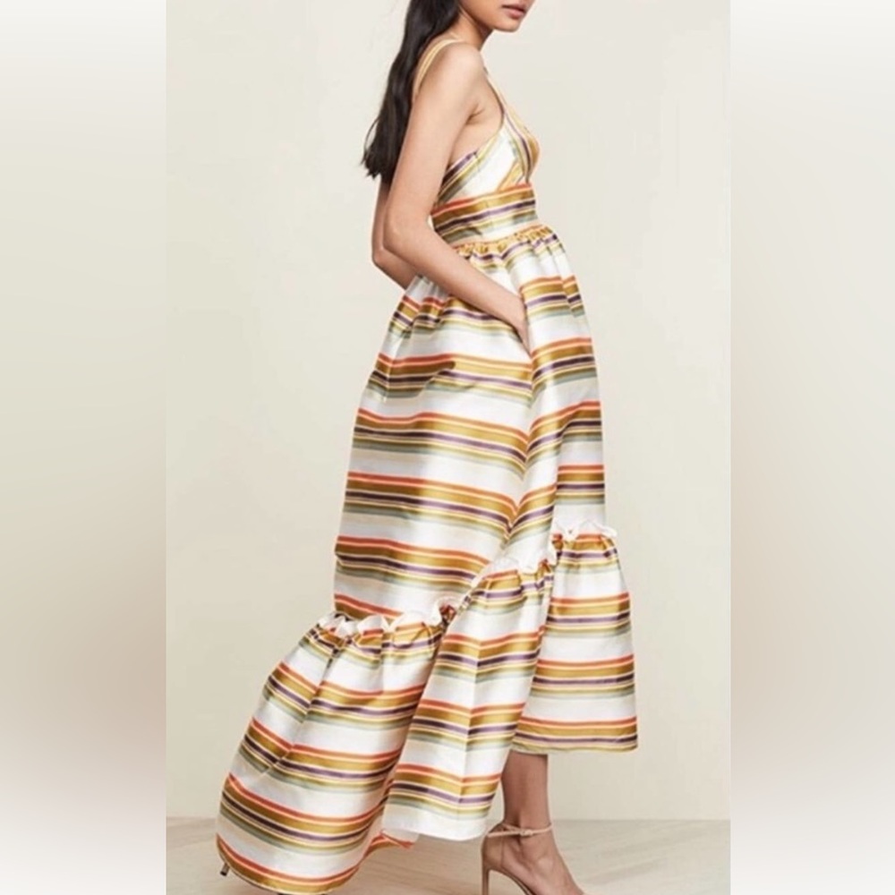 Jill Stuart x Anthropologie Sela Hi Lo 2/XS Green Purple Striped Taffeta Prom - Picture 6 of 15